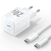 Vention 20W USB-C GaN charger EU plug front view Side view of Vention FEPB0-UK charger in black Vention compact USB-C wall charger with EU plug Vention GaN charger plugged into wall socket Top view of Vention 1-port USB-C fast charger Vention FEPB0 GaN III black charger with packaging