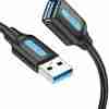 Vention CBHBF 1M USB 3.0 cable with A male and A female connectors Vention USB 3.0 extension cable black 1 meter coiled Close-up of nickel-plated USB connectors on CBHBF cable Dual shielded structure USB cable side view Vention USB A to A 3.0 extension cable plugged into laptop Packaging and layout of Vention CBHBF cable