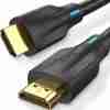 Vention AANBG 8K HDMI cable black coiled view HDMI male to male connectors gold-plated close-up Vention HDMI cable connected to 8K TV and console Side view of 8K HDMI cable in AV setup Vention HDMI cable showcasing Dynamic HDR and 3D support Vention AANBG packaging with cable layout