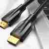 Vention AANBJ 5M HDMI 2.1 cable with gold-plated connectors HDMI 8K cable connected to TV and gaming console Coiled Vention 5-meter black HDMI cable Vention HDMI 2.1 cable plugged into home theater system Close-up of triple-shielded 28AWG HDMI cable build Product packaging for Vention 5M 8K HDMI cable