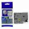 Compatible Brother TZ2-121 9mm black on clear label tape roll Clear laminated label with black text on glass surface Brother P-touch printer with TZ2-121 tape installed Close-up of transparent label applied to plastic folder Durable 9mm laminated label on office supplies TZ2-121 tape roll in retail packaging