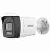 Hikvision DS-2CE16D0T-LPTS mini bullet camera front view Compact 2MP bullet camera with two-way audio Outdoor mini CCTV with Smart IR and white light Side profile of DS-2CE16D0T-LPTS with fixed lens Hikvision analog HD camera with speaker and mic Mini bullet security camera with IP67 protection