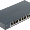 Hikvision DS-3E1510P-EI/M smart PoE switch angled front view Back panel view showing ports of DS-3E1510P-EI/M switch Hikvision Gigabit PoE+ switch for IP surveillance systems 8-port Hikvision switch with wall-mount design Hikvision DS-3E1510P-EI/M with VLAN and watchdog features Compact and durable metal switch from Hikvision for enterprise use