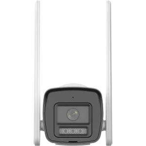 Hikvision DS-2CD1043G2-LIDUF/4G/SL 4MP bullet camera front view Fixed lens 4G IP camera with IR and white light Hikvision LTE camera with flashing light and mic Remote surveillance camera with Smart Hybrid Light DS-2CD1043G2-LIDUF/4G/SL outdoor 4G CCTV unit Hikvision bullet IP camera for off-grid security monitoring