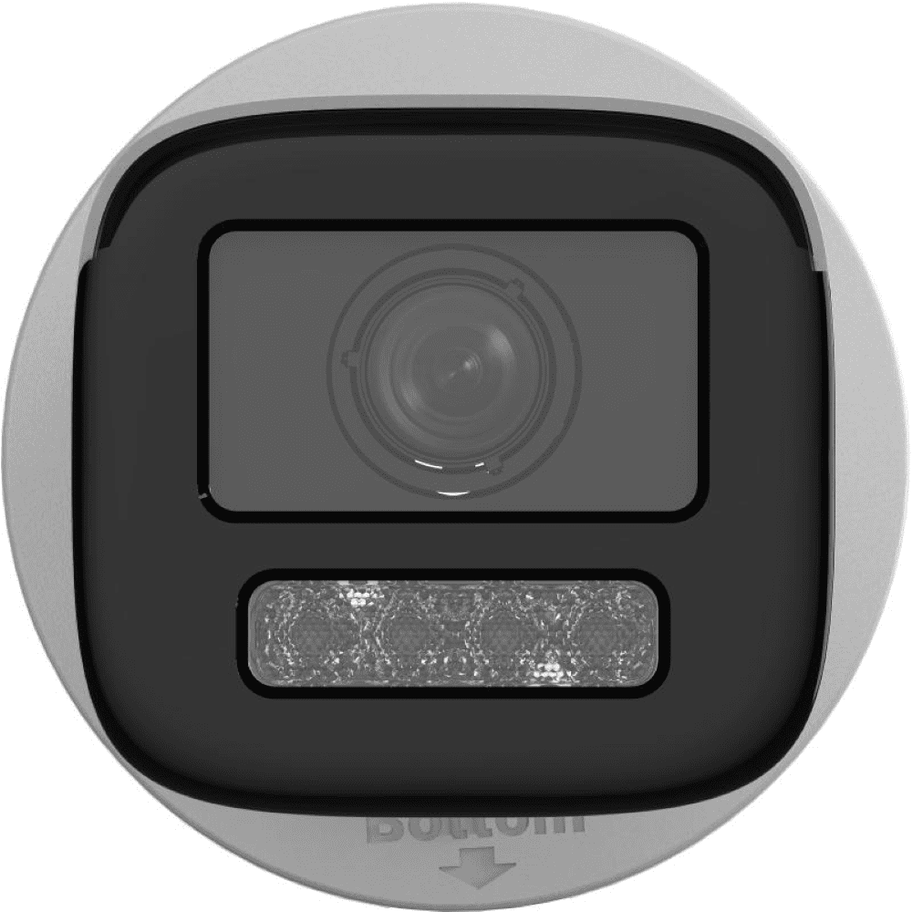 Hikvision DS-2CD1643G2-LIZ(S)U 4MP bullet camera front view Dual light bullet IP camera with varifocal lens Hikvision outdoor smart detection camera with built-in mic IR and white light varifocal camera by Hikvision Hikvision DS-2CD1643G2-LIZSU camera side profile Weatherproof IP camera with motorized zoom and smart features
