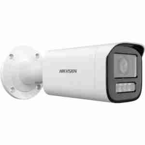 Hikvision DS-2CD1T83G2-LIUF/SL 8MP bullet camera front view 4mm bullet security camera with flashing light Hikvision IP camera with IR and white light night vision Built-in mic and speaker Hikvision deterrent camera Fixed lens hybrid-light bullet camera side view Hikvision smart 8MP camera with two-way audio and IP67 rating