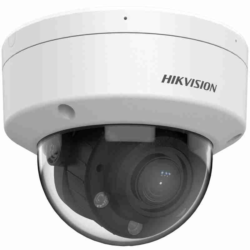 Hikvision DS-2CD1743G2-LIZ(S)U dual-light dome camera front view 4MP varifocal IP camera with built-in microphone Hikvision dome camera with motorized 2.8–12mm lens Outdoor-ready dome camera with IR and white light Hikvision smart motion detection camera with PoE DS-2CD1743G2-LIZ(S)U with IP67 and IK08 protection rating