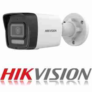 Hikvision DS-2CD1T83G2-LIUF/SL 8MP bullet camera front view 4mm bullet security camera with flashing light Hikvision IP camera with IR and white light night vision Built-in mic and speaker Hikvision deterrent camera Fixed lens hybrid-light bullet camera side view Hikvision smart 8MP camera with two-way audio and IP67 rating