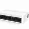 Front view of Hikvision DS-3E0105D-O showing 5 Ethernet ports Compact design of Hikvision DS-3E0105D-O Ethernet switch Surge protection and small form factor of Hikvision network switch Network setup using the Hikvision 5-port Ethernet switch Back view showing the power input and Ethernet ports Compact desk installation of Hikvision DS-3E0105D-O switch