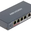 Hikvision DS-3E1106P-EI/M 4-Port PoE Switch Compact Smart PoE Switch with 2 Uplinks Hikvision Desktop PoE Switch for IP Cameras 45W PoE Budget Switch for Small Networks Hikvision VLAN Enabled PoE Switch DS-3E1106P-EI/M Smart Switch with Long Range