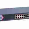 Hikvision DS-3E1318P-EI/M 16-Port PoE Switch 16-Port Fast Ethernet Smart PoE Switch Hikvision Hikvision PoE Network Switch for IP Cameras Rack-Mountable Smart PoE Switch by Hikvision Hikvision Switch with VLAN and PoE Watchdog DS-3E1318P-EI/M Front View with Uplink Ports