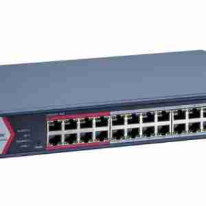 Hikvision DS-3E1326P-EI/M 24-Port Smart PoE Switch Hikvision 230W Fast Ethernet PoE Switch Front View Rack-Mountable Hikvision PoE Switch with Combo Port Smart Surveillance Switch with PoE Watchdog Function 24-Port PoE Switch for IP Cameras and VoIP Hikvision Network Switch with Long Range PoE and VLAN