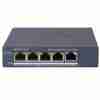 Hikvision DS-3E1505P-EI/M 4-Port Smart PoE Switch front view Top-down angle of Hikvision 4-Port Gigabit PoE switch Rear panel showing ports on DS-3E1505P-EI/M switch Hikvision metal-cased PoE switch with 6 kV surge protection Compact 4-port PoE+ switch for IP surveillance networks DS-3E1505P-EI/M mounted on wall for space-saving installation