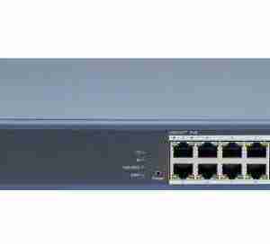 Front view of Hikvision DS-3E1518P-EI with 16 PoE ports and SFP uplink Rear panel showing 6kV surge protection and power supply for the switch VLAN configuration and port isolation setup on Hikvision switch Smart network architecture using Hikvision PoE switch for CCTV deployment Close-up of PoE ports powering IP cameras and access points Rack-mounted Hikvision switch with surge protection and fan cooling system