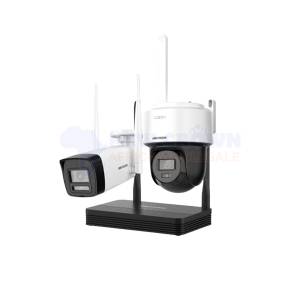 Hikvision NKS422W03H WiFi Surveillance Kit front view 2MP PT Dome and Bullet Cameras from Hikvision NKS422W03H Hikvision wireless 2MP NVS Kit for home and office IR and white light night vision CCTV by Hikvision Hikvision WiFi CCTV Kit installation package Full HD Hikvision security camera kit with 4CH NVR