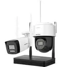 Hikvision NKS424W03H 4MP WiFi CCTV Kit front view PT Dome and Bullet camera combo in Hikvision NKS424W03H Hikvision wireless CCTV kit for home and business Night vision demo of NKS424W03H security cameras H.265 4MP Hikvision NVS Kit installation Hikvision NKS424W03H smart surveillance kit package