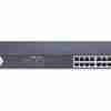 Front view of Hikvision DS‑3E1518P‑EI/M showing 16 PoE ports Rear panel highlighting SFP slot and uplink port Rugged metal chassis design of Hikvision switch LED status indicators for PoE and link activity Diagram of switch powering IP cameras with 300 m reach Rack-mounted setup of Hikvision DS‑3E1518P‑EI/M