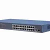 Front view of Hikvision DS‑3E1518P‑EI/M showing 16 PoE ports Rear panel highlighting SFP slot and uplink port Rugged metal chassis design of Hikvision switch LED status indicators for PoE and link activity Diagram of switch powering IP cameras with 300 m reach Rack-mounted setup of Hikvision DS‑3E1518P‑EI/M