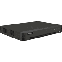 Hikvision iDS-7216HQHI-M1/XT DVR front panel view Rear ports of Hikvision AcuSense DVR for 16 channels Smart DVR with facial recognition features by Hikvision 1U DVR for analog and IP surveillance systems Hikvision 16-channel DVR with HDMI and VGA outputs AI-powered security DVR for perimeter protection and motion analytics