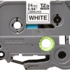 Brother TZe 24mm x 8m Black on White Laminated Tape Front View Brother TZe 24mm Label Tape for P-Touch Printers Brother Black on White Industrial Strength Laminated Tape Brother TZe 24mm Durable Laminated Label Tape Packaging Brother TZe Water and Chemical Resistant Label Tape Brother TZe Laminated Tape Roll for Industrial and Home Labeling