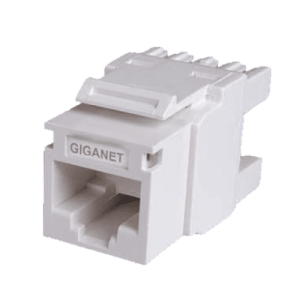 GIGANET GN-C6A-U/UTP-KJP Keystone UTP Front View GIGANET CAT6A RJ45 Keystone Jack Close-up GIGANET Keystone Jack for Patch Panel Installation GIGANET UTP CAT6A Snap-In Keystone Module Side View of GIGANET GN-C6A-U/UTP-KJP Network Connector GIGANET CAT6A Keystone Jack with T568A/B Wiring Guide