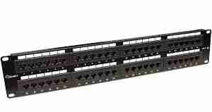 Giganet 48-port Cat6A UTP patch panel front view High-density 19-inch rack mount patch panel CAT6A Ethernet patch panel for structured cabling Giganet patch panel with 48 RJ45 ports Industrial-grade 48-port network patch panel Cat6A unshielded UTP patch panel rack-mounted