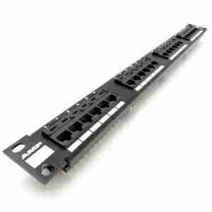 Giganet 48-Port CAT6A UTP Patch Panel Front View Giganet High-Density Rack Mount Patch Panel Giganet 19-Inch CAT6A Patch Panel for Structured Cabling Giganet Patch Panel 48 Ports with Robust Construction Giganet CAT6A Patch Panel Close-up of Ports Giganet Patch Panel Installed in Server Rack Example