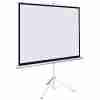 LW TPS‑180T tripod projector screen fully extended Screen showing 360° rotation mechanism Anti-skid feet detail on tripod base Ergonomic red handle for easy setup Slim tripod stand with sharp projection surface Side view of 180 × 180 cm foldable screen