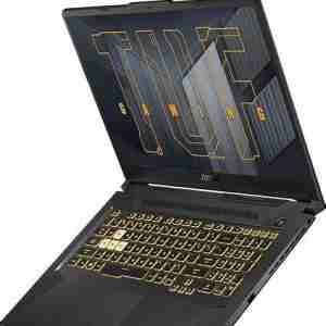 ASUS TUF Gaming F15 FX507VI front view showcasing 15.6" FHD 144Hz display Side profile highlighting USB and HDMI ports Backlit Chiclet Keyboard with Aura Sync lighting Mecha Gray chassis with TUF logo Cooling vents and rear design of ASUS TUF Gaming F15 Close-up of NVIDIA GeForce RTX 4070 GPU branding