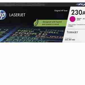HP 230A Magenta Original LaserJet Toner Cartridge Front View HP 230A Toner Cartridge Packaging HP W2303A Toner Cartridge Side Angle HP 230A Installed in Color LaserJet Pro Printer Close-up of HP 230A Toner Cartridge Label HP 230A Toner Cartridge with Recycling Guide