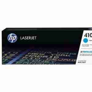 HP 410A Cyan Original LaserJet Toner Cartridge Front View HP 410A Toner Cartridge Packaging HP CF411A Toner Cartridge Side Angle HP 410A Installed in Color LaserJet Pro Printer Close-up of HP 410A Toner Cartridge Label HP 410A Toner Cartridge with Recycling Guide