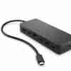 HP 7-in-1 Universal USB-C Multiport Hub – Black, front view Side profile of HP 50H98AA showing port arrangement HP USB-C Multiport Hub connected to a laptop Close-up of HP 50H98AA's USB-C pass-through port HP 7-in-1 Hub packaging and contents HP Multiport Hub in use with dual monitors and peripherals