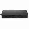 HP 7-in-1 Universal USB-C Multiport Hub – Black, front view Side profile of HP 50H98AA showing port arrangement HP USB-C Multiport Hub connected to a laptop Close-up of HP 50H98AA's USB-C pass-through port HP 7-in-1 Hub packaging and contents HP Multiport Hub in use with dual monitors and peripherals