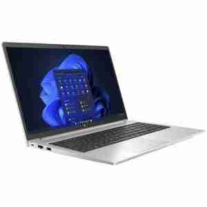 HP ProBook 450 G10 front view with screen on HP 822P5UT slim side profile with visible USB and HDMI ports Backlit keyboard and numeric keypad close-up Pike Silver finish with HP logo HP ProBook 450 G10 open with Windows 11 screen Top-down angle showing full-size keyboard and touchpad