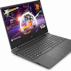 HP Victus 15-fb2063dx front view showcasing 15.6" FHD 144Hz display Side profile highlighting USB Type-C and HDMI ports Mica Silver finish with backlit keyboard HP Wide Vision 720p HD camera positioned above the display Dual speaker setup integrated into the laptop's chassis HP Victus logo on the laptop lid