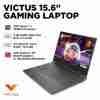 HP Victus 15-fb2063dx front view showcasing 15.6" FHD 144Hz display Side profile highlighting USB Type-C and HDMI ports Mica Silver finish with backlit keyboard HP Wide Vision 720p HD camera positioned above the display Dual speaker setup integrated into the laptop's chassis HP Victus logo on the laptop lid