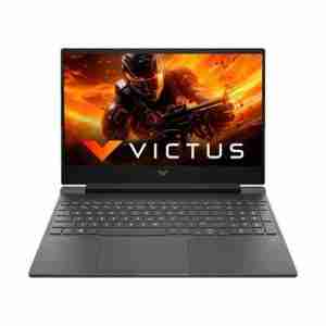 HP Victus 15-fb2063dx front view showcasing 15.6" FHD 144Hz display Side profile highlighting USB Type-C and HDMI ports Mica Silver finish with backlit keyboard HP Wide Vision 720p HD camera positioned above the display Dual speaker setup integrated into the laptop's chassis HP Victus logo on the laptop lid
