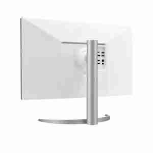 Front view of LG 27UP550N-W 27" 4K UHD IPS Monitor in white finish Side profile showcasing the slim design of the LG 27UP550N-W Monitor Rear view displaying connectivity ports on the LG 27UP550N-W LG 27UP550N-W Monitor on a desk setup with vibrant 4K display Close-up of the ergonomic stand and adjustment features Packaging contents including LG 27UP550N-W monitor, cables, and power adapter