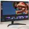 LG 32UR500-B front view displaying 4K UHD visuals. Rear view of LG 32UR500-B showing HDMI and DisplayPort. Tilt-adjustable stand side profile of the monitor. Monitor in desktop setup with colorful display. Close-up of built-in speaker with MaxxAudio® branding. LG 32UR500-B mounted on VESA wall setup.