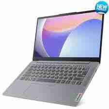 Front view of Lenovo IdeaPad Slim 3 14IRH8 in Arctic Grey. Side profile showcasing the slim design of the Lenovo IdeaPad Slim 3 14IRH8. Top-down view highlighting the keyboard and touchpad of the Lenovo IdeaPad Slim 3 14IRH8. Rear view displaying the hinge and branding of the Lenovo IdeaPad Slim 3 14IRH8. Close-up of the 14" FHD display on the Lenovo IdeaPad Slim 3 14IRH8. Lenovo IdeaPad Slim 3 14IRH8 connected to peripherals via USB and HDMI ports.