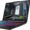 MSI Cyborg 15 A13VE front view showcasing 15.6" FHD 144Hz display Side profile highlighting USB Type-C and HDMI ports Translucent black finish with blue backlit keyboard Close-up of NVIDIA GeForce RTX 4050 graphics badge MSI Cyborg 15 A13VE in a gaming setup environment