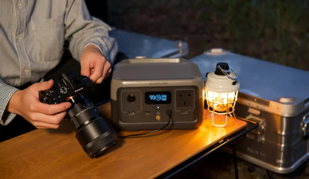 EcoFlow RIVER 2 Portable Power Connected to Gadgets