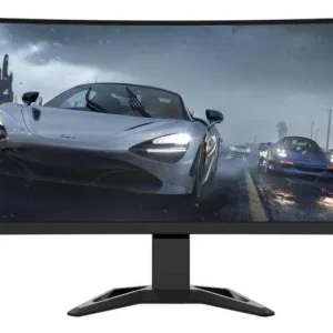 Front view of Lenovo G34w-30 34" UWQHD Curved Gaming Monitor in Raven Black finish Side profile showcasing the slim design and ergonomic stand of the Lenovo G34w-30 Monitor Rear view displaying HDMI, DisplayPort, and audio out ports on the Lenovo G34w-30 Lenovo G34w-30 Monitor on a gaming desk setup with vibrant UWQHD display Close-up of the monitor's adjustable stand mechanisms Packaging contents including Lenovo G34w-30 monitor, cables, and setup guide