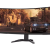 Front view of Lenovo G34w-30 34" UWQHD Curved Gaming Monitor in Raven Black finish Side profile showcasing the slim design and ergonomic stand of the Lenovo G34w-30 Monitor Rear view displaying HDMI, DisplayPort, and audio out ports on the Lenovo G34w-30 Lenovo G34w-30 Monitor on a gaming desk setup with vibrant UWQHD display Close-up of the monitor's adjustable stand mechanisms Packaging contents including Lenovo G34w-30 monitor, cables, and setup guide