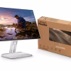 Image 1 (Front View): Lenovo L27i-4A 27" monitor front view showing edge-to-edge FHD display. Image 2 (Back View): Rear view of Lenovo L27i-4A showing HDMI and VGA ports. Image 3 (Side Profile): Side view of slim profile in Cloud Grey color. Image 4 (Speaker Detail): Close-up of integrated stereo speaker section. Image 5 (Dual HDMI Ports): Close-up of dual HDMI 1.4 ports and VGA input. Image 6 (Work Setup): Lenovo L27i-4A used in a dual-monitor home office configuration.