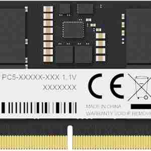 Lexar DDR5 16GB RAM front label view Lexar DDR5 module side profile Close-up of Lexar SODIMM contact edge Lexar 16GB RAM in packaging Lexar RAM installed in laptop slot Angled view of Lexar DDR5 5600 module