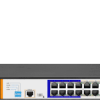 Front view of Secureye 16-port PoE switch with SFP uplinks Secureye S-16GE-M-2UG-LD-AI-VLAN powering multiple IP cameras VLAN and port isolation web interface of Secureye switch Fanless metal housing of Layer 2 managed switch Smart building network diagram using Secureye PoE switch Long-range PoE mode for 250m IP camera deployment