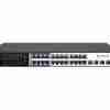Secureye 24-Port Layer 3 Non-PoE Switch front panel Secureye S-24GE-M-4UF-AI-VLAN-L3-NP with SFP uplinks VLAN segmentation setup on Layer 3 Secureye switch Enterprise switch rackmount installation for Secureye model Back view showing 4 SFP uplink ports of the switch Industrial-grade build of Secureye L3 managed switch