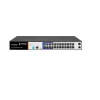 Front panel of Secureye 24-Port Layer 2 PoE switch with combo uplinks Secureye S-24GE-M-UGF-400W-AI-VLAN powering CCTV and IP phones VLAN isolation and extend mode interface on Secureye managed switch Smart fan and surge protection hardware of Secureye switch Rear view showing rack-mount support for 24-port Secureye PoE switch Secure network architecture using Secureye 24-port managed switch