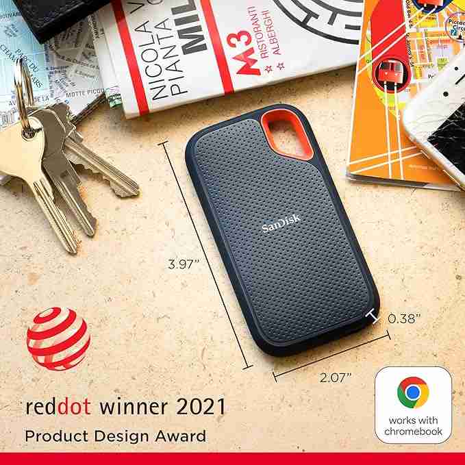 SANDISK E61 EXTREME PORTABLE EXTERNAL SSD V2 2TB - Black - SDSSDE61-2T00-G25